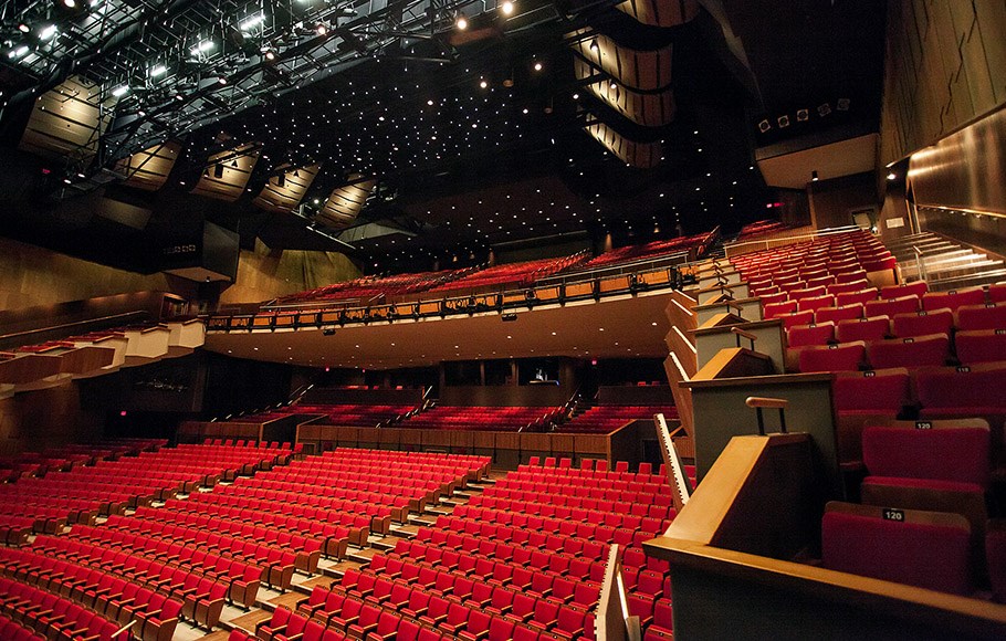 Queen Elizabeth Theatre auditorium from dress circle with a view of star lights on ceiling